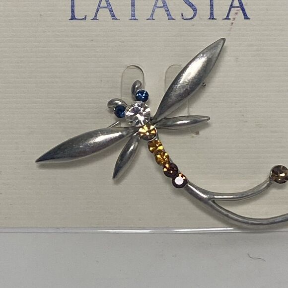 Latasia Dragonfly Brooch with Rhinestones Accessories Whimsical Pin Blue Eyes - Picture 2 of 5